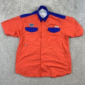 Columbia PFG Florida Gators Shirt Mens Large Orange Blue Fishing Button Down